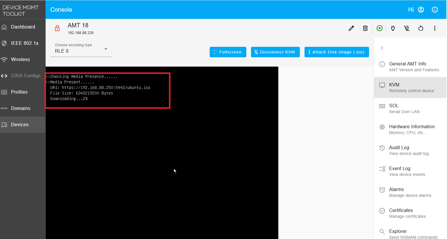 Figure 7: View KVM screen while the ISO boots